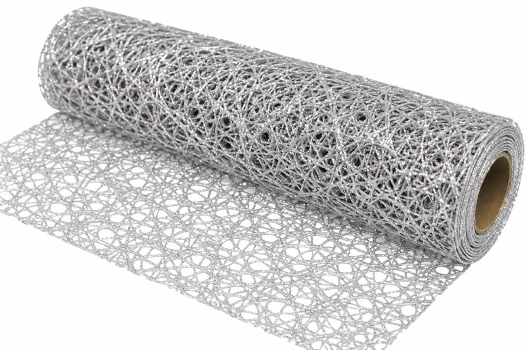 MALLA NAVIDEÑA 5 YARDAS PACA 1 COLOR-PLATA-